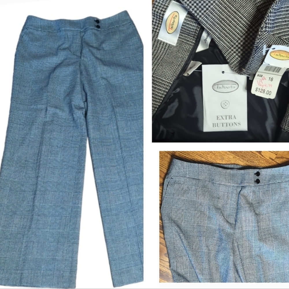 Talbots herringbone black/ white classic academia wool trousers. NWT. Size 16